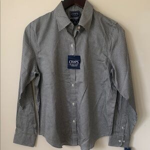 Chaps Black and White Casual Houndstooth Button Down Shirt No Iron